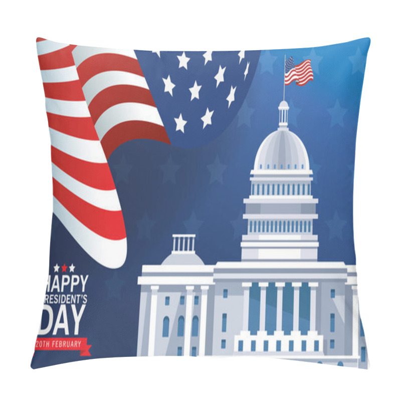 Personality  Happy Presidents Day Poster With Usa Capitol Building And Flag Pillow Covers