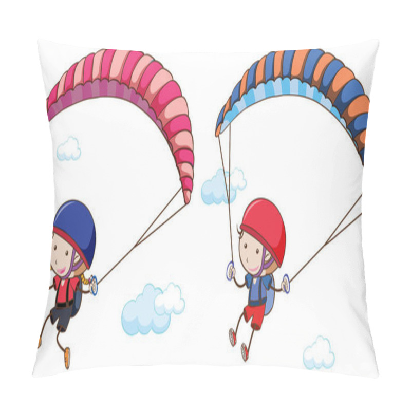 Personality  Doodle Kids Parachute On Sky Illustration Pillow Covers