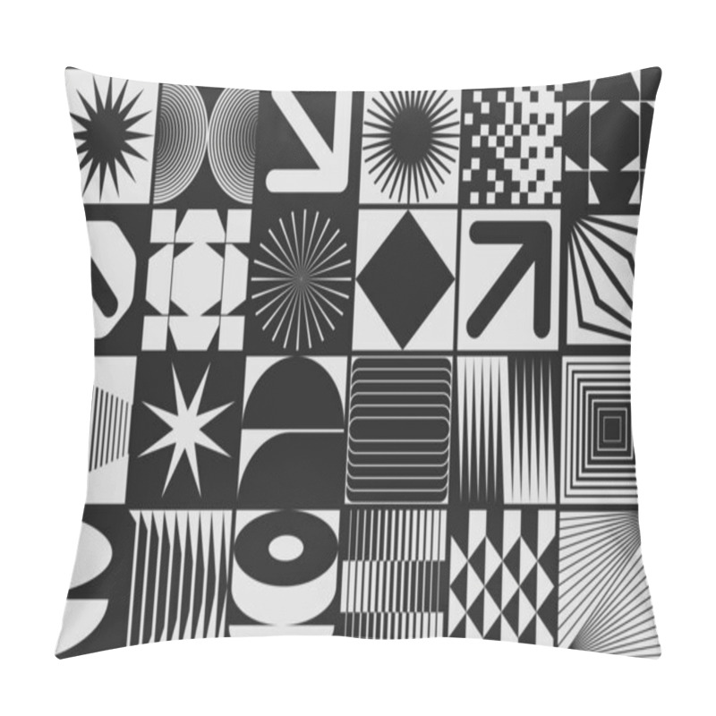 Personality  Swiss Design Style Abstract Poster Layout With Geometric Graphics And Bold Elements. Modern Geometry Composition Artwork With Simple Vector Shapes. Useful For Poster Design, Web Presentation, Etc. Pillow Covers