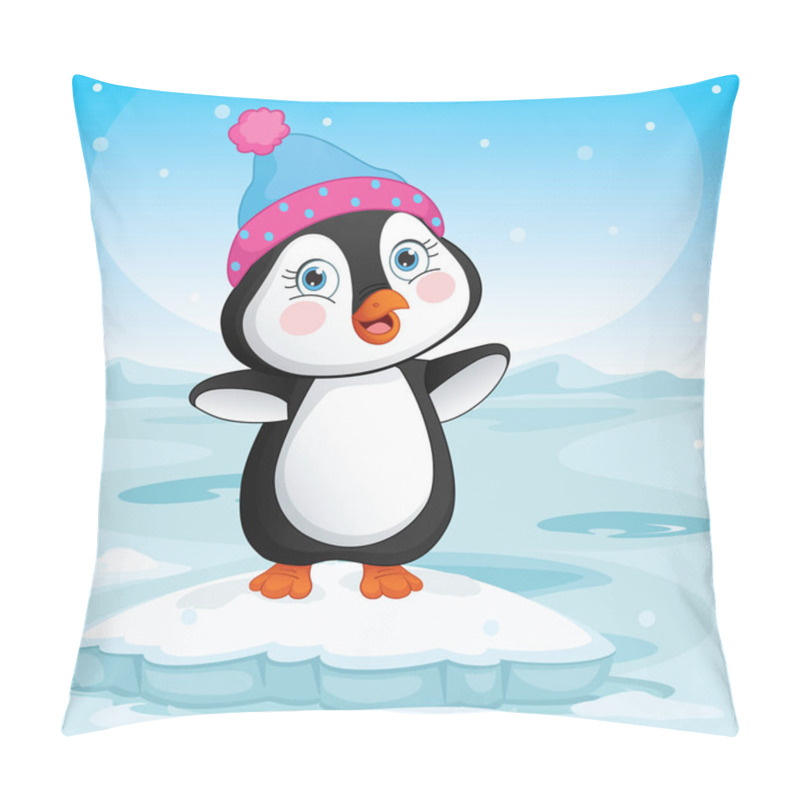 Personality  Vector Illustration Of Baby Penguin Standing On Ice Pillow Covers