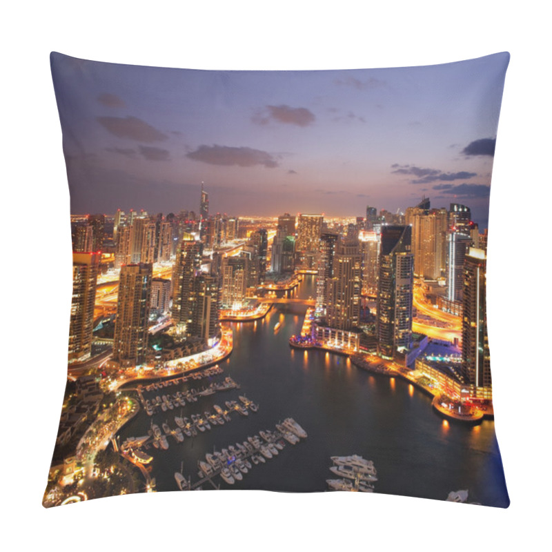 Personality  A View Of Dubai Marina, At Dusk, Also Showing JBH Pillow Covers