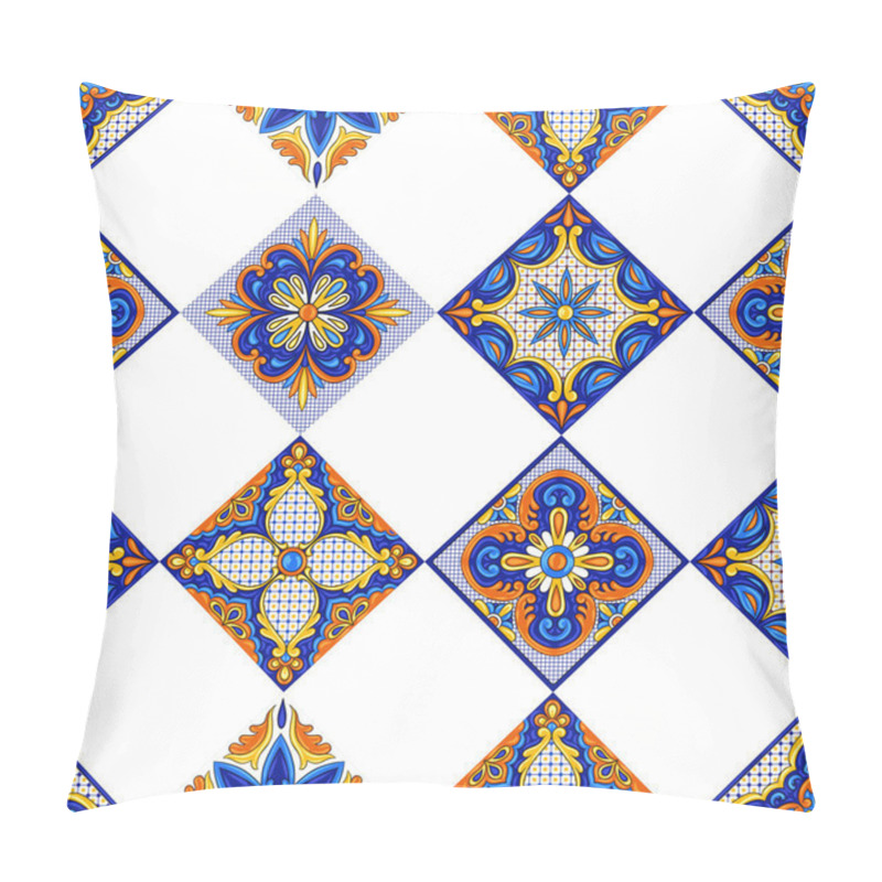 Personality  Mexican Talavera Ceramic Tile Pattern. Ethnic Folk Ornament. Italian Pottery, Portuguese Azulejo Or Spanish Majolica. Pillow Covers