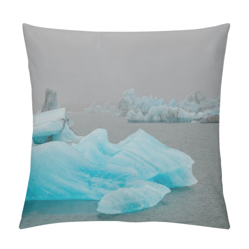 Personality  Bright Blue Icebergs Floating In The Serene Waters Of Jokusarlon, South Iceland. Pillow Covers