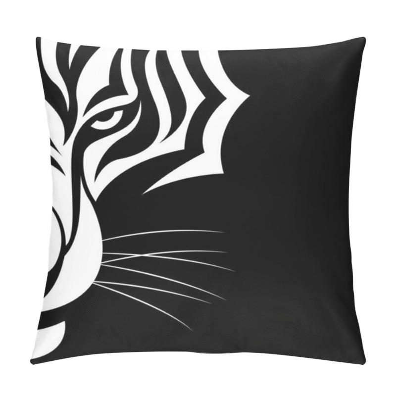 Personality  Vector Stylized Drawing Of Half Head Of Tiger Isolated On Black Background. Contrasting Stripes. Save Tigers From Extinction. Useful For Tattoo, Poster, Zoos, Safari, Nature Reserves, T-shirt Printing Pillow Covers