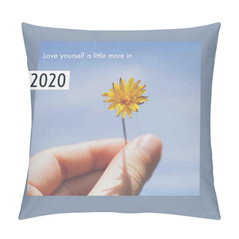 Personality  Trendy Inspirational Motivation About Happy New Year And Positive Word With Hand Holding Flower, Holiday And Celebration Concept Pillow Covers