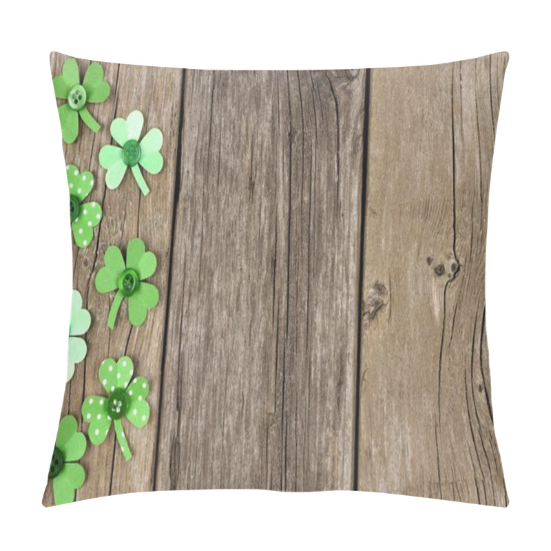 Personality  St Patricks Day Side Border Of Handmade Paper Shamrocks Over A Rustic Wood Background Pillow Covers