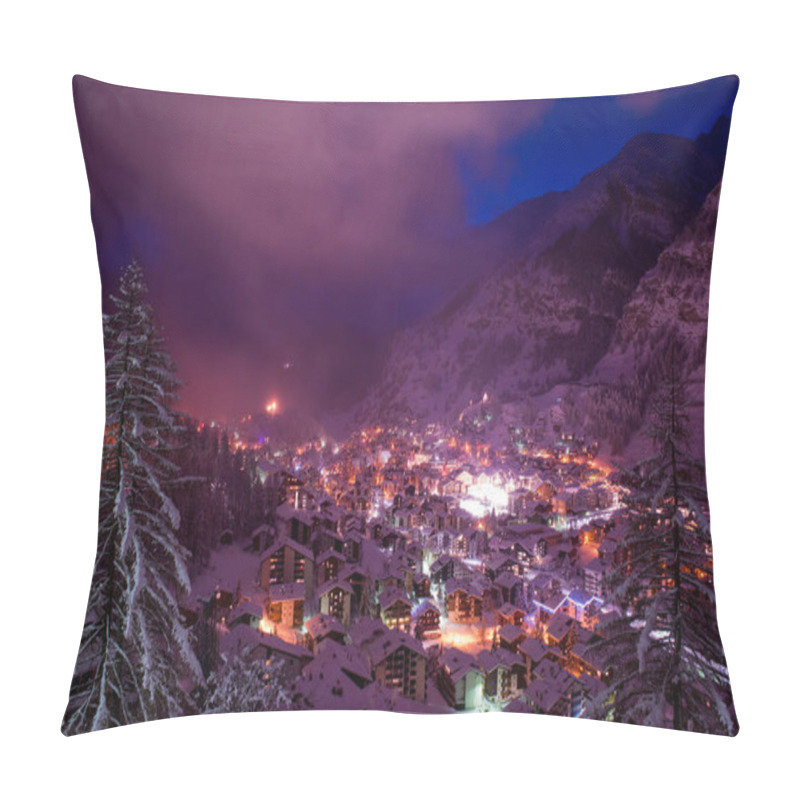 Personality  Aerial View On Zermatt Valley And Matterhorn Peak At Dusk With Fresh Snow In Switzerland Pillow Covers