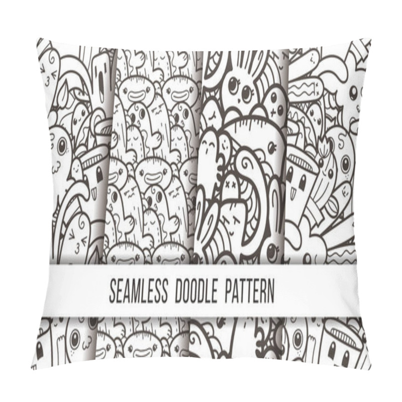 Personality  Collection Of Funny Doodle Monsters Seamless Pattern For Prints, Designs And Coloring Books Pillow Covers