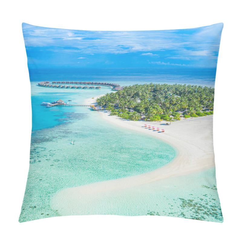 Personality  Beautiful Beach With Palm Trees And Moody Sky. Summer Vacation Travel Holiday Background Concept. Maldives Paradise Beach With Water Villas, Bungalows. Luxury Travel Summer Holiday Background Concept. Pillow Covers