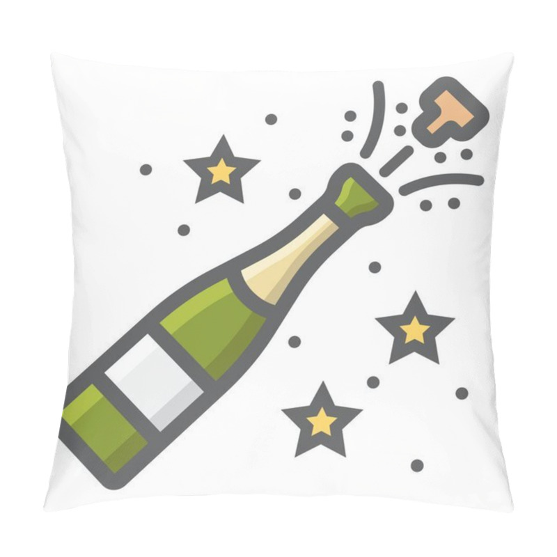 Personality  Champagne Bottle Pop Filled Outline Icon, New Year And Christmas, Xmas Sign Vector Graphics, A Colorful Line Pattern On A White Background, Eps 10. Pillow Covers