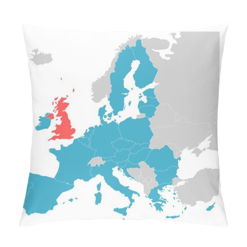 Personality  Brexit Theme Map - European Union With Highlighted United Kingdom Pillow Covers