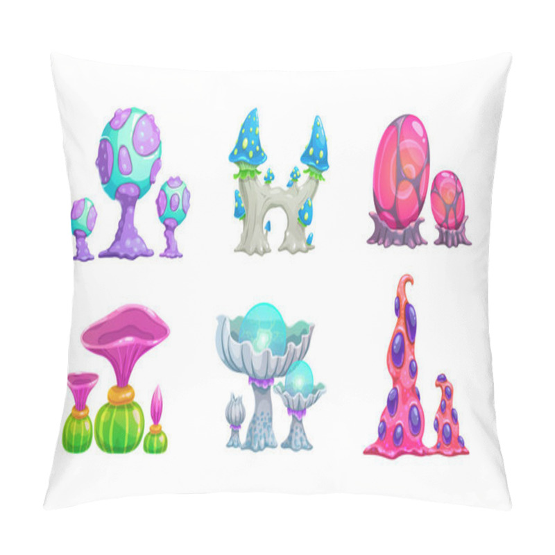 Personality  Alien Plants Set. Vector Magic Unusual Mushrooms Pillow Covers