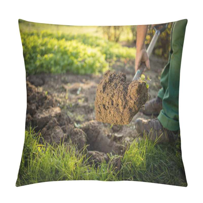 Personality  Senior Gardener Gardening In His Permaculture Garden  Pillow Covers