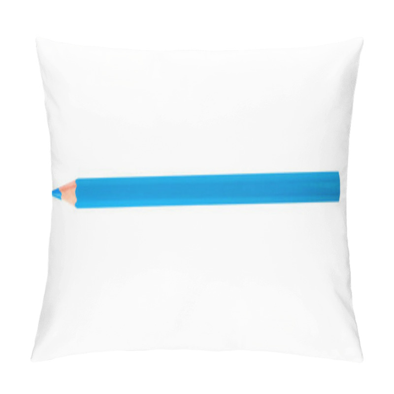 Personality  Light Blue Wooden Pencil On White Background, Top View. School Stationery Pillow Covers