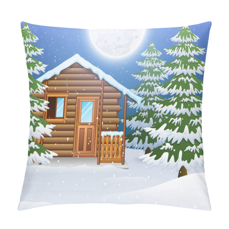 Personality  Cartoon Of Christmas Wooden House With Fir Trees Pillow Covers