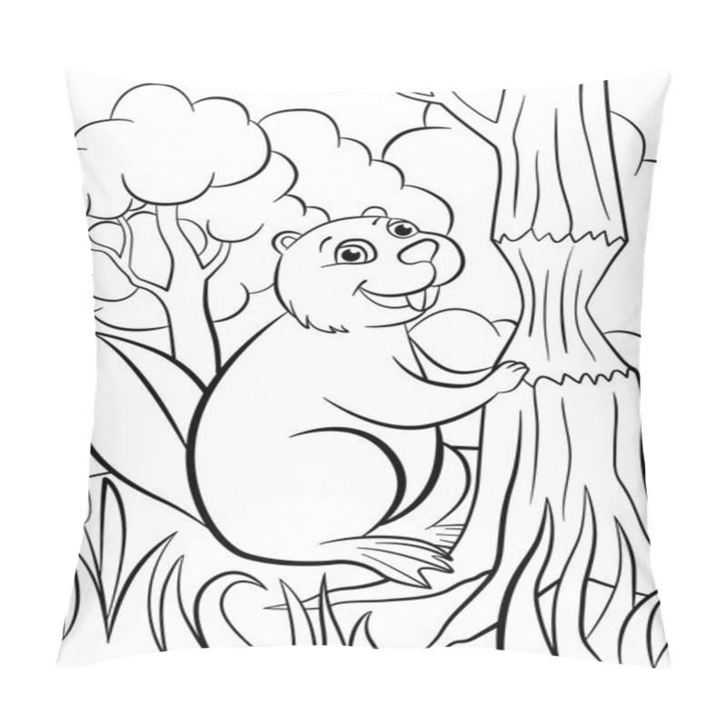 Personality  Little Cute Beaver Smiles. Pillow Covers