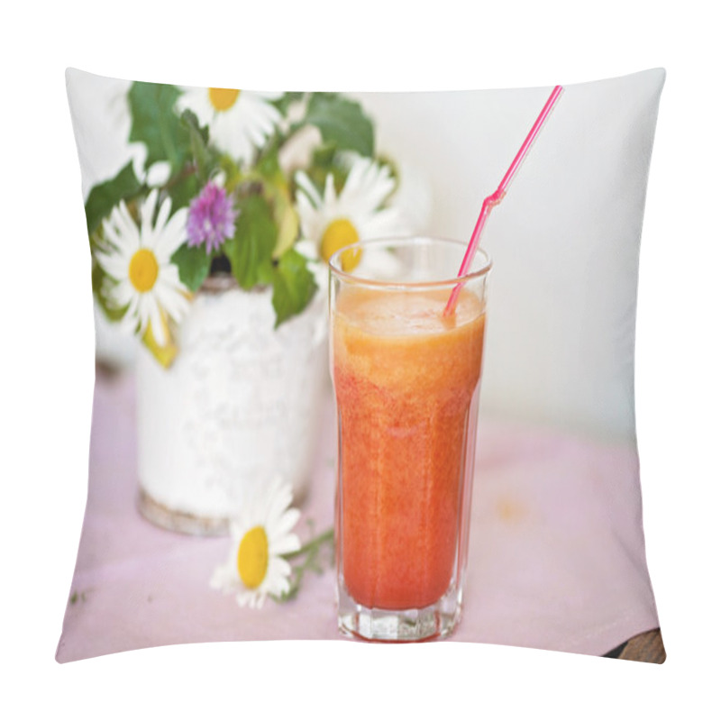 Personality  Strawberry, Orange And Apple Fresh In A Glass With A Lined Straw Pillow Covers