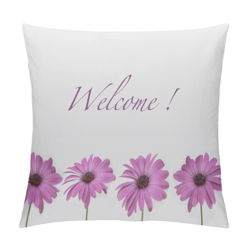 Personality  Welcome !  - Text With Flower Decoration , Isolated Flowers On White Background Pillow Covers