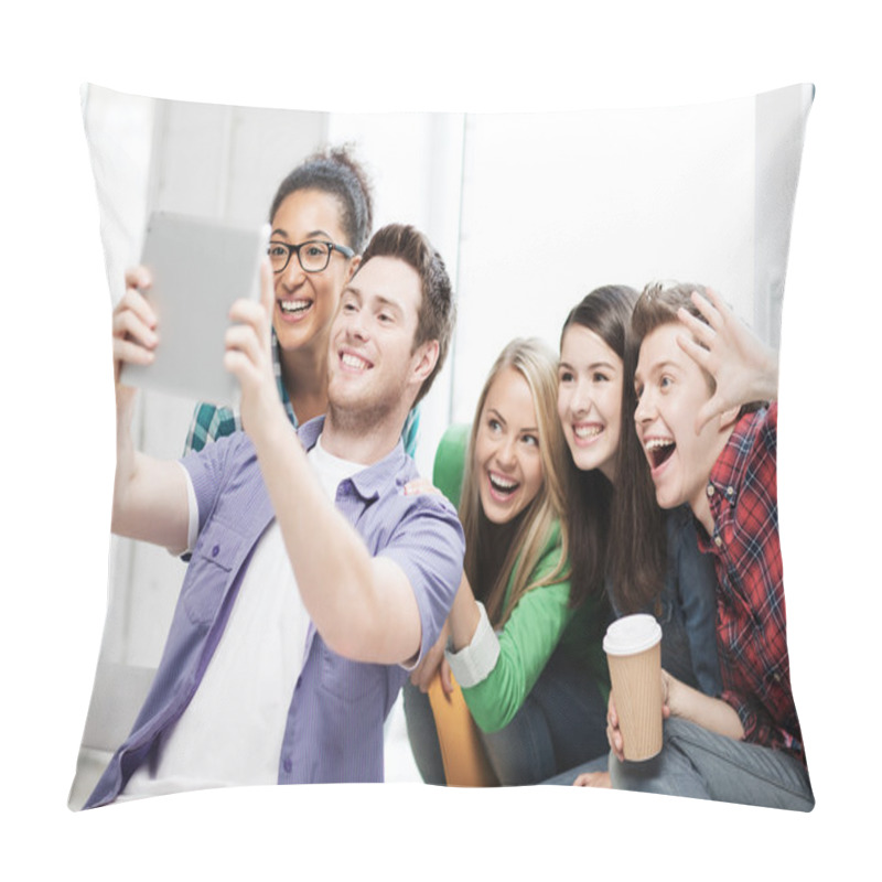 Personality  Students Making Picture With Tablet Pc At School Pillow Covers