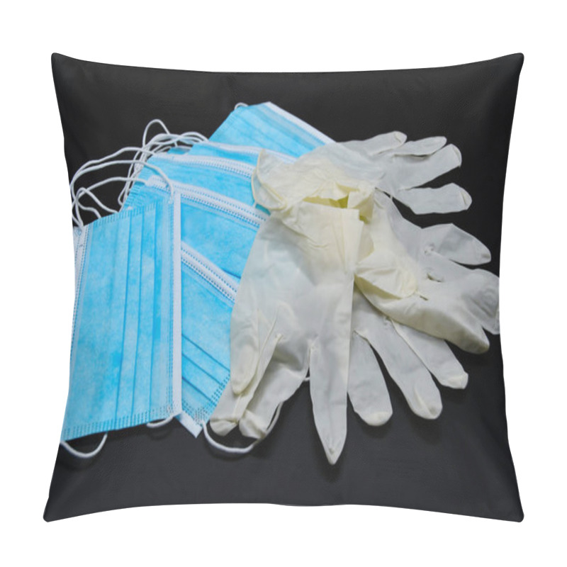 Personality  Blue Protective Masks And White Disposable Gloves Are In Short Supply Due To The Covid 19 Crisis Pillow Covers