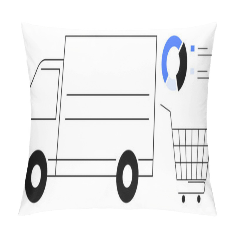 Personality  Vector Of A Delivery Truck With Infographic And Shopping Cart. Ideal For E-commerce, Logistics, Supply Chain, Delivery Services, Online Shopping. Simple, Clean, Modern Style Pillow Covers