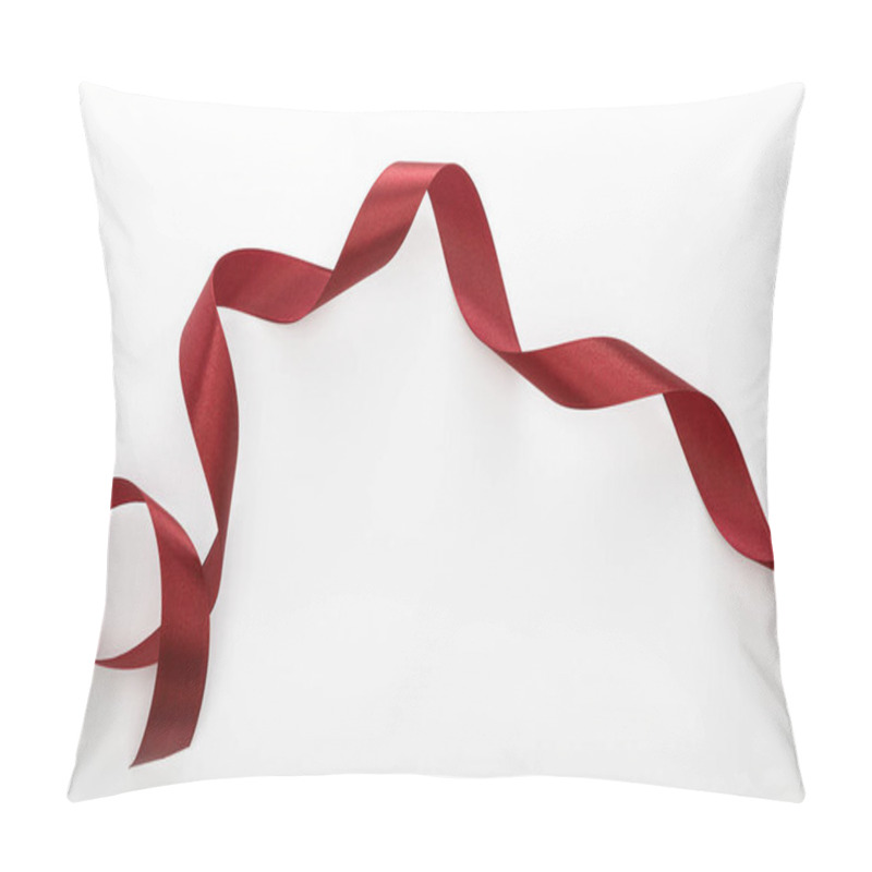 Personality  Top View Of Satin Burgundy Decorative Curved Ribbon Isolated On White Pillow Covers