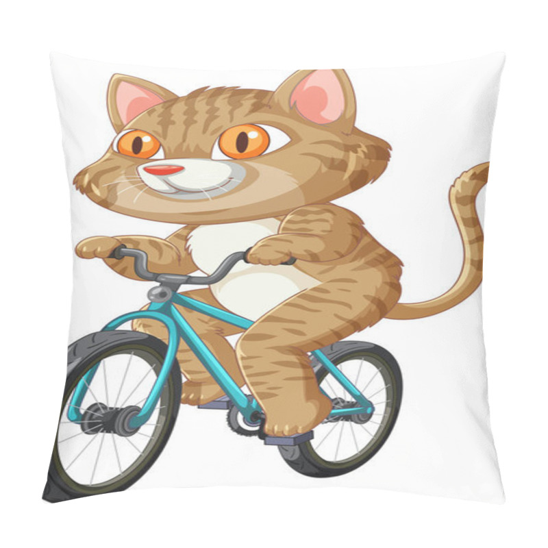 Personality  A Playful Cat Joyfully Rides A Blue Bicycle Pillow Covers