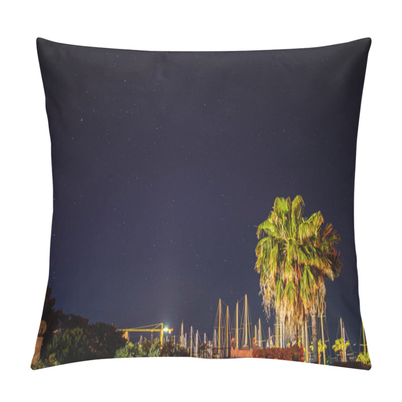 Personality  Bask In The Celestial Magic Of A Palm-fringed Bay Under A Starry Night Sky. The Tranquil Fusion Of Cosmic Allure And Coastal Serenity Creates A Dreamy Tropical Symphony. Pillow Covers