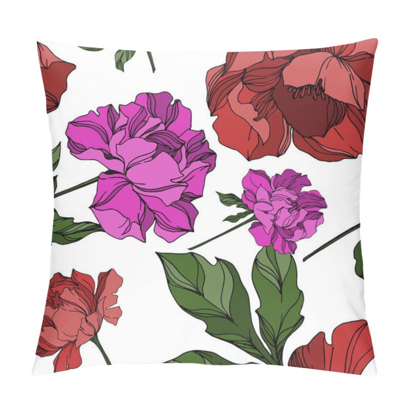 Personality  Vector Peony Floral Botanical Flowers. Black And White Engraved  Pillow Covers