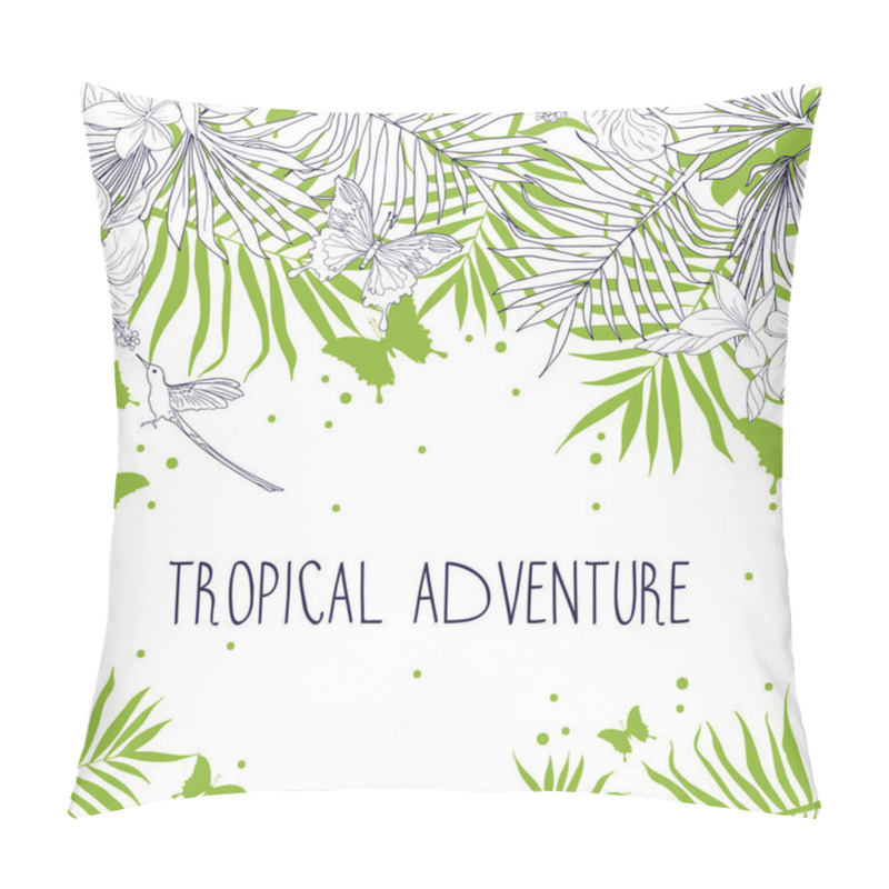 Personality  Banner With Place For Text And Tropical Flowers, Palm Leaves And Butterflies Pillow Covers