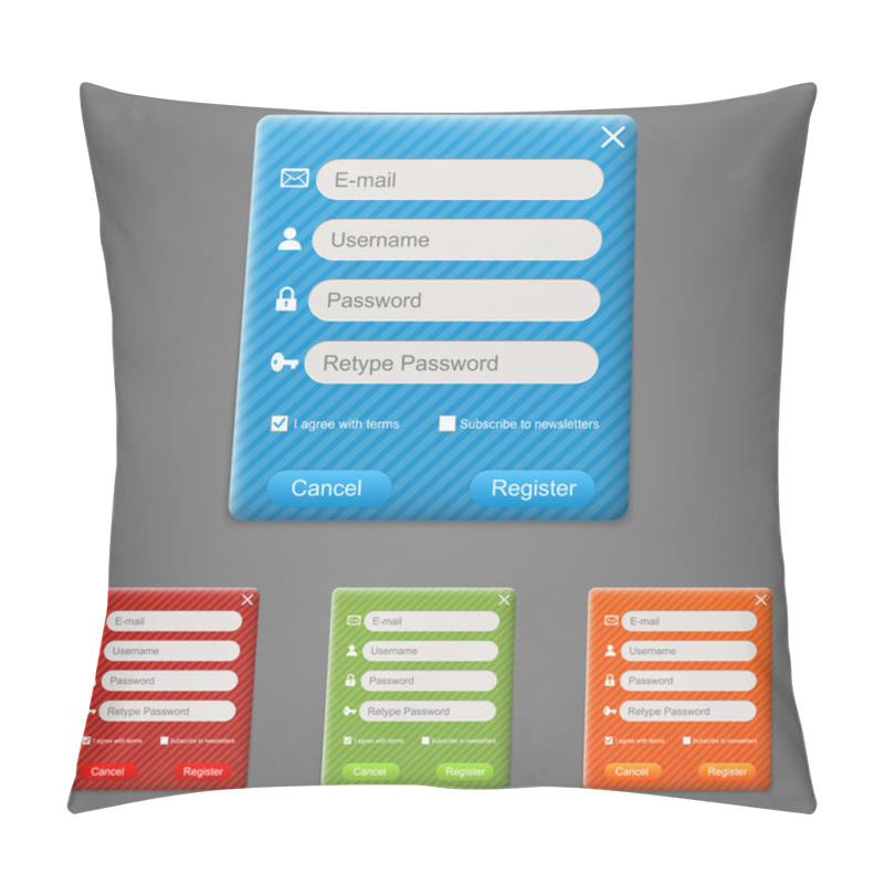 Personality  Web Registration Form Set. Vector Pillow Covers