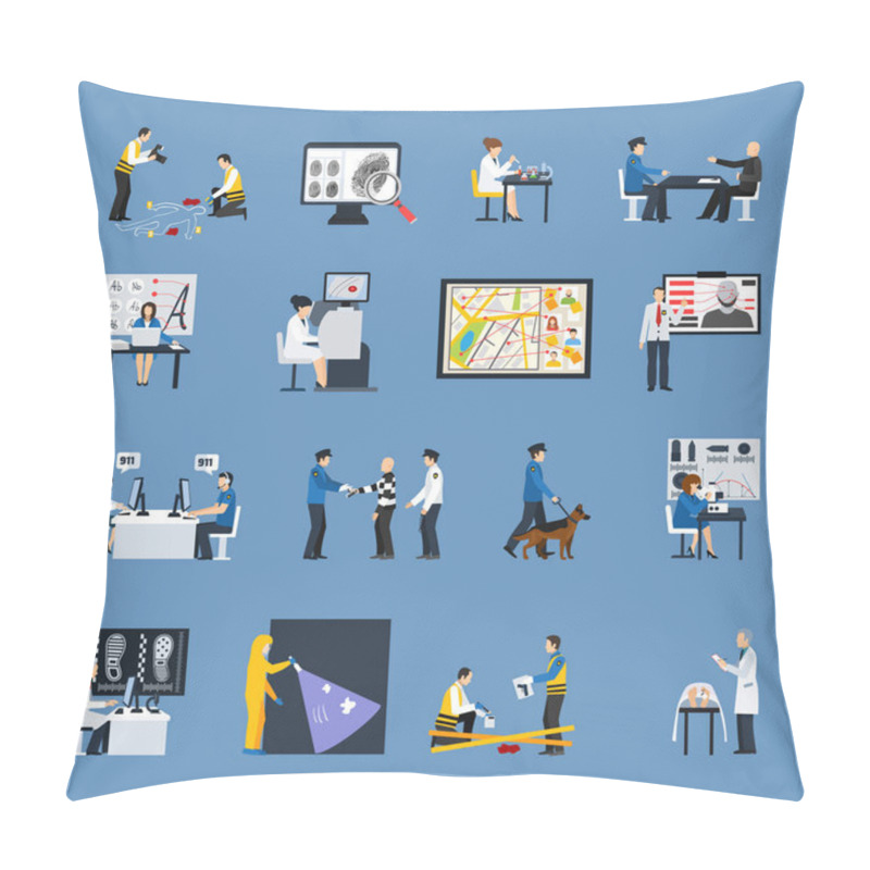 Personality  Crime Investigation Flat Icons Set Pillow Covers