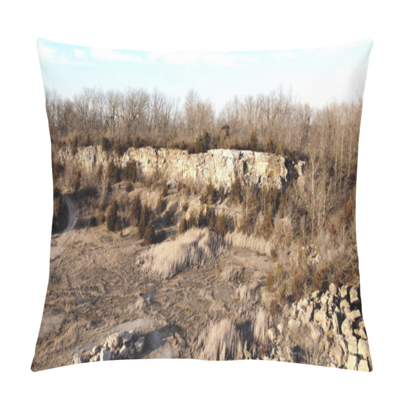 Personality  Abandoned Rock Quarry At Sunset. View From High Above A Barren Plane. Ponds And Dead Plants Pillow Covers