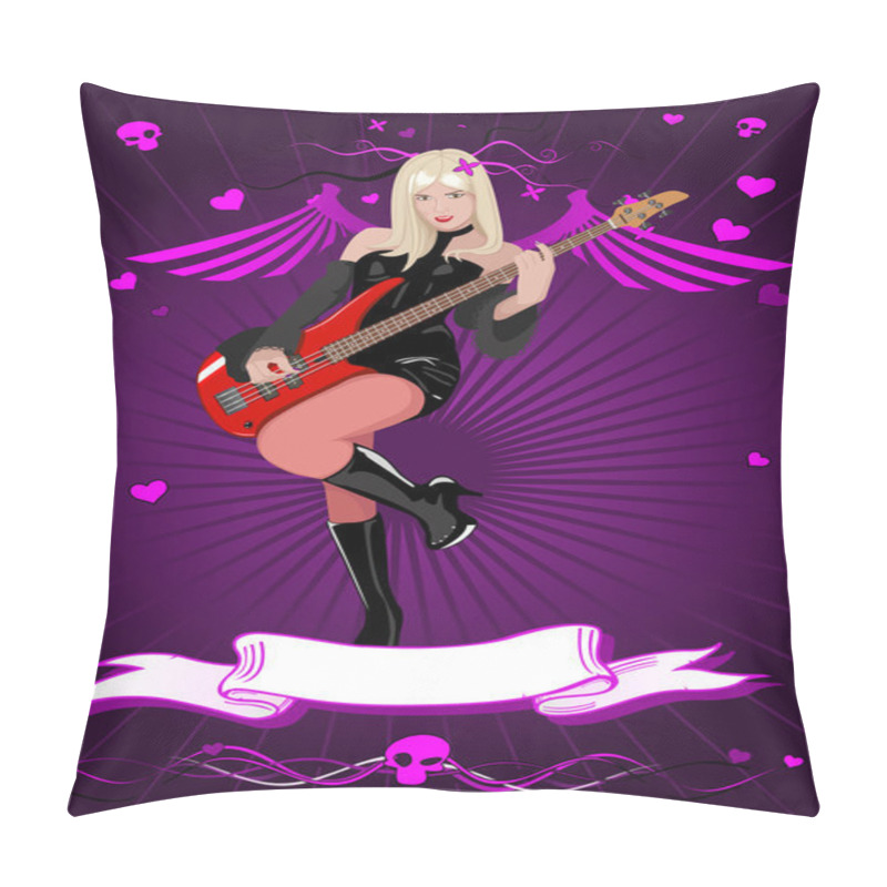 Personality  Vector Girl With Bass Guitar Pillow Covers