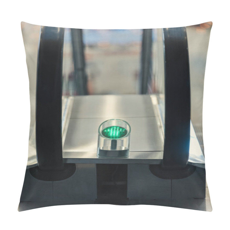 Personality  Close-up Shot Of Green Light Of Escalator Indoors Pillow Covers