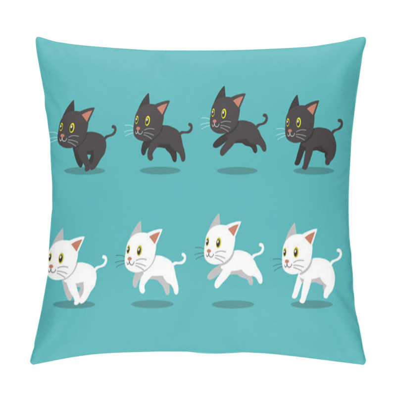 Personality  Vector Cartoon Black Cat And White Cat Running Step For Design. Pillow Covers