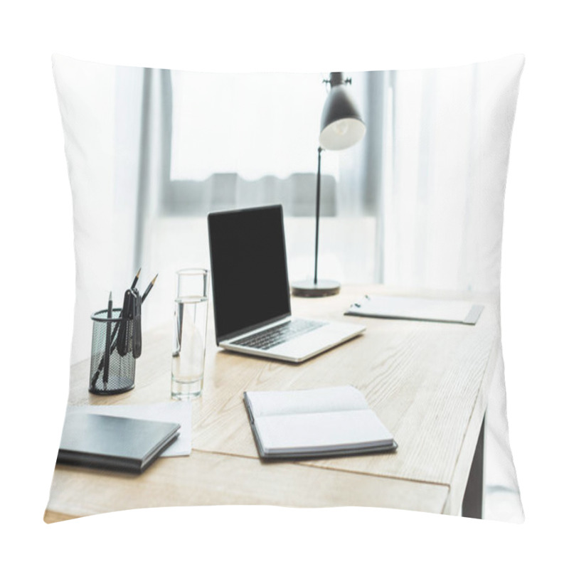 Personality  Workplace With Laptop And Different Supplies At Modern Office Pillow Covers