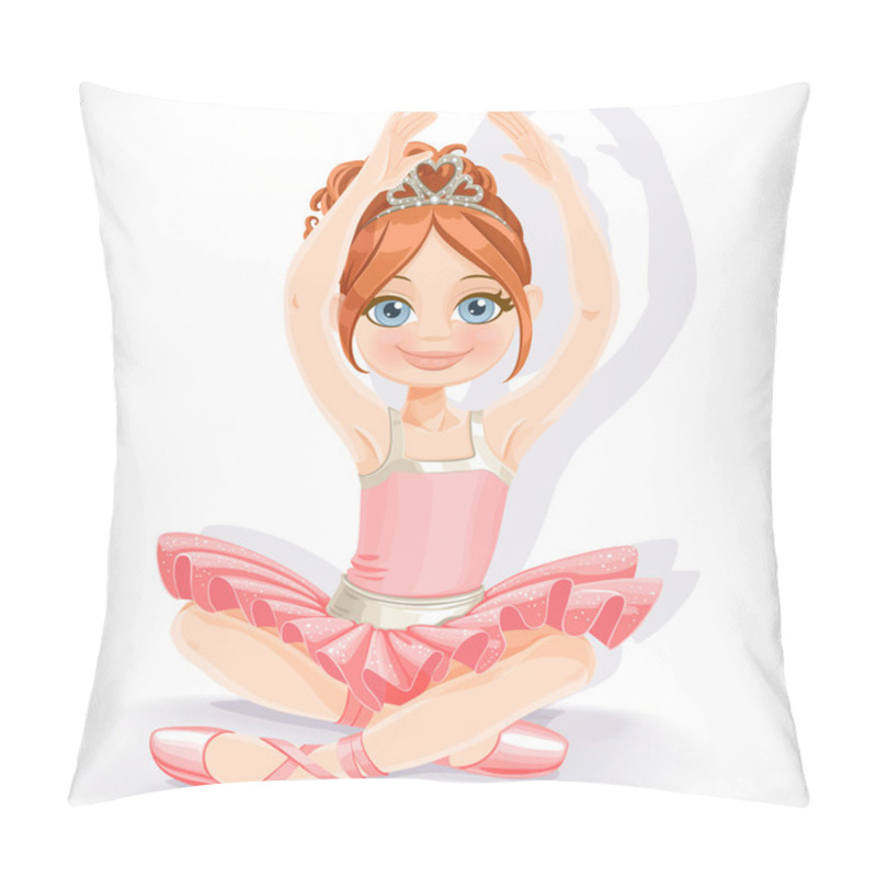 Personality  Ballerina Girl In Pink Dress Sit On Floor Isolated On A White Ba Pillow Covers