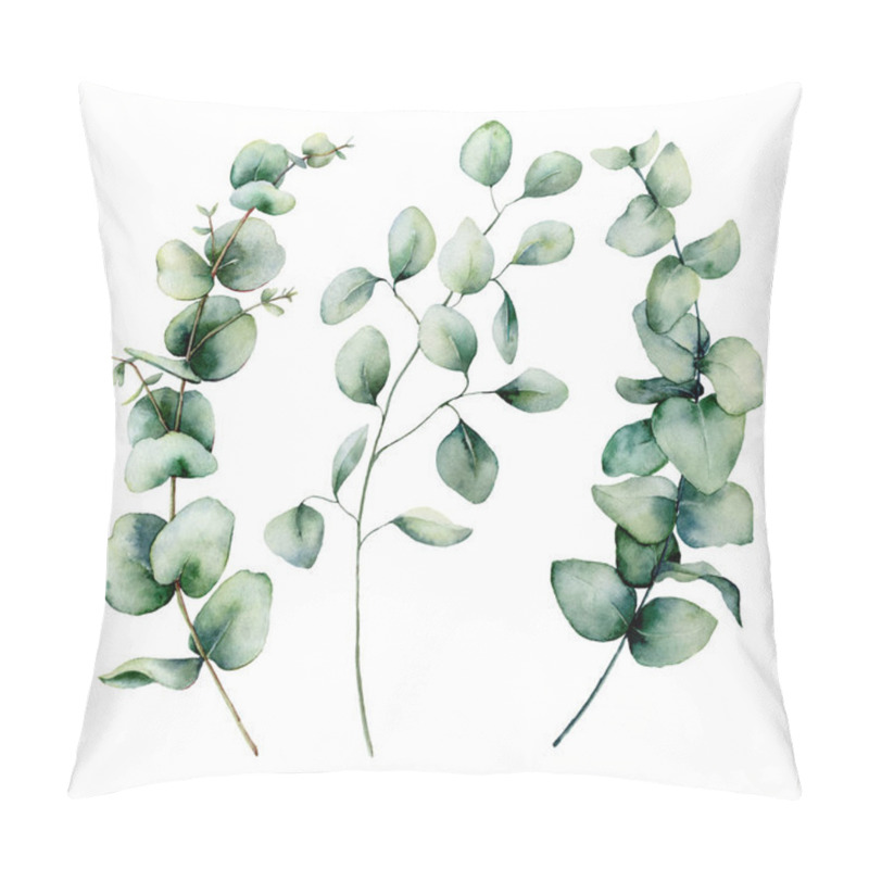 Personality  Watercolor Silver Dollar Eucalyptus Set. Hand Painted Baby, Seeded And Silver Dollar Eucalyptus Branch Isolated On White Background. Floral Illustration For Design, Print, Fabric Or Background. Pillow Covers