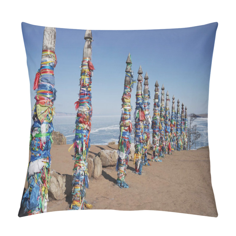 Personality  Prayer Flags In Sacral Place On Burkhan Cape, Olkhon Island, Siberia, Russia Pillow Covers