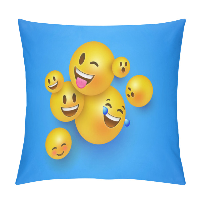 Personality  3D Yellow Smiley Face Icons On Blue Background Pillow Covers