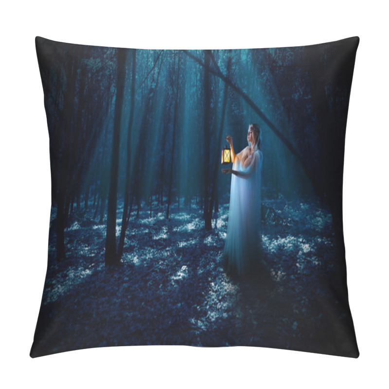 Personality  Elven Girl With Lantern At Night Forest Pillow Covers