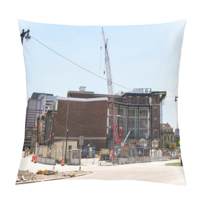 Personality  Milwaukee, Wisconsin - May 26th, 2018: Brookfield Real Estate Firm Hammes Co. New Headquarters Building Kicks Construction Into High Gear Along Water Street And Knapp In Park East Area Of Downtown.  Pillow Covers