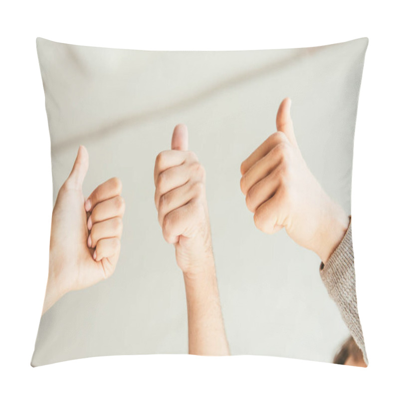 Personality  Cropped View Of Brokers Showing Thumbs Up Pillow Covers