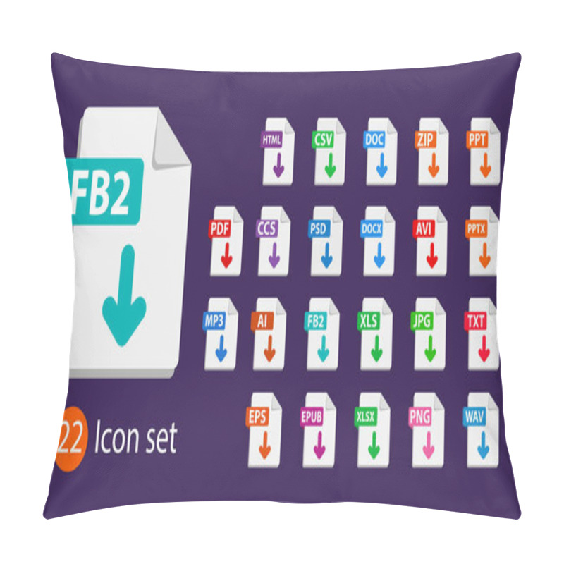 Personality  Collection Of Vector Icons. Sign Download Fb2 On Dark Background. Pillow Covers