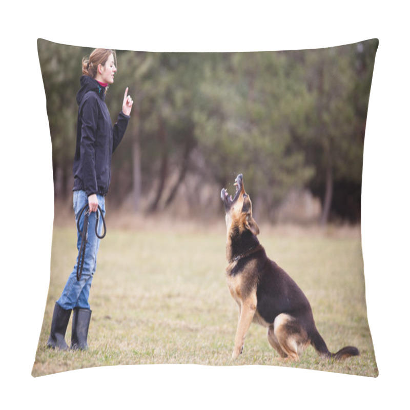 Personality  Master And Her Obedient Dog Pillow Covers