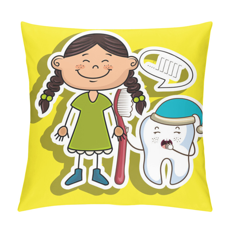 Personality  Cartoon Girl Holding Toothbrush And A Cartoon Sleepy Tooth Pillow Covers