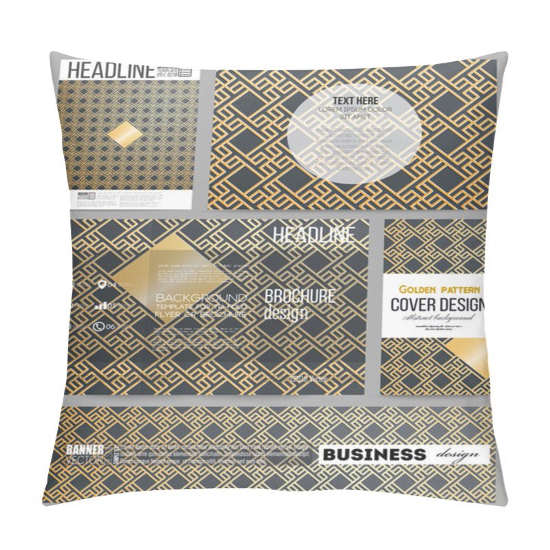 Personality  Business Templates For Presentation, Brochure, Flyer Or Booklet. Islamic Gold Pattern With Overlapping Geometric Square Shapes Forming Abstract Ornament. Vector Golden Texture On Black Background Pillow Covers