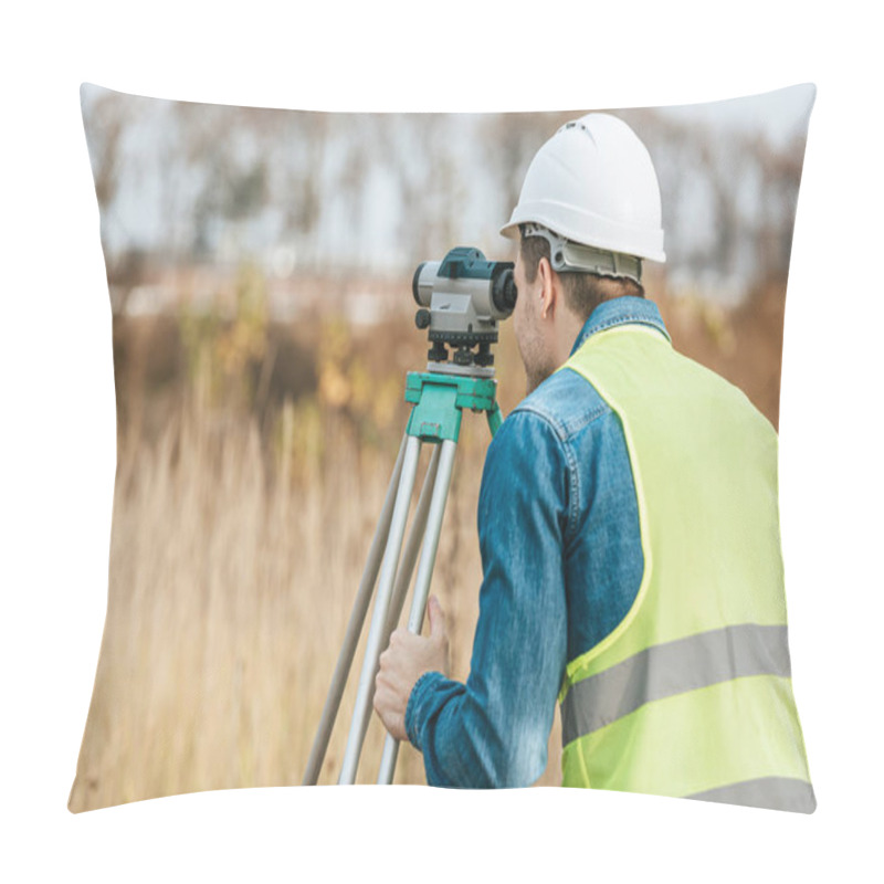 Personality  Surveyor Looking Through Digital Level In Field Pillow Covers