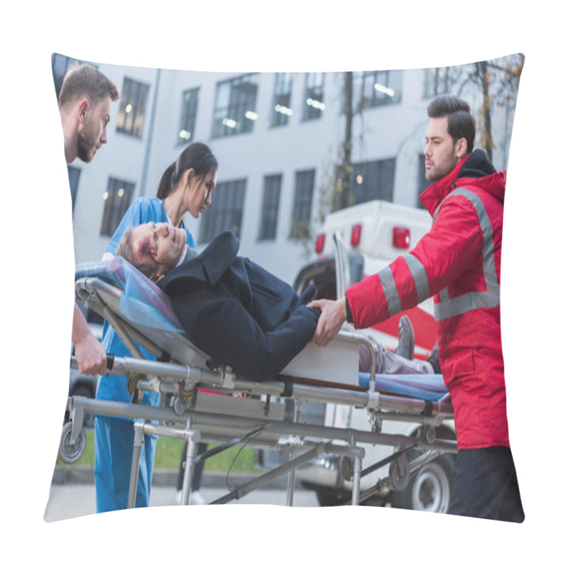 Personality  Doctors Moving Injured Man On Ambulance Stretcher Pillow Covers